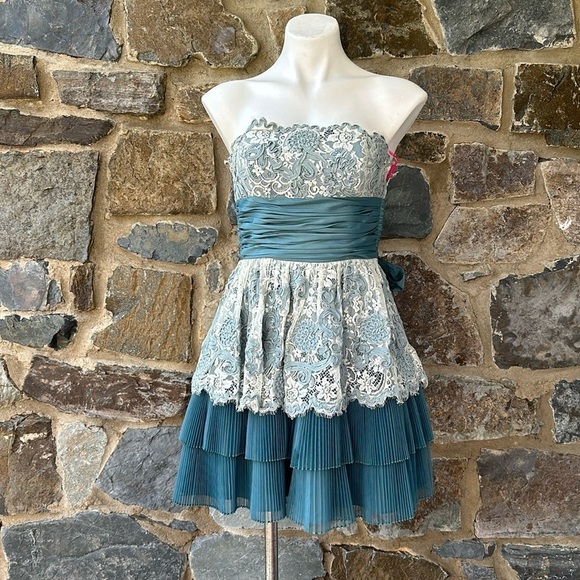 Betsey Johnson cotton tape Teal Blue Lace Tulle Tea Party Cocktail Dress 4 - Picture 2 of 10